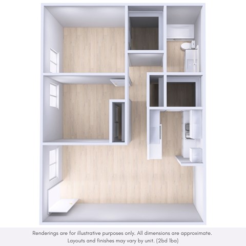 Floor plan for 2 beds, 1 bath, 850 sqft